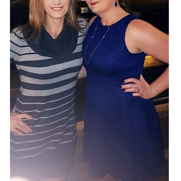 Pink Rose Sweater Mini Dress Black Tunic Gray Striped Cowl Neck Womens Large - Picture 2 of 11